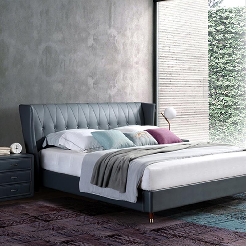 முழு தோல் போர்த்தப்பட்ட திட மர படுக்கை